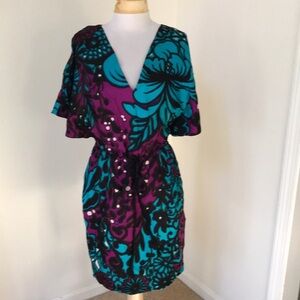 Yoana Baraschi SZ 10, Violet /teal green combo silk dress.